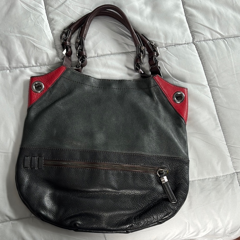 orYANY Black and Red Suede Shoulder Bag with Braided Handles